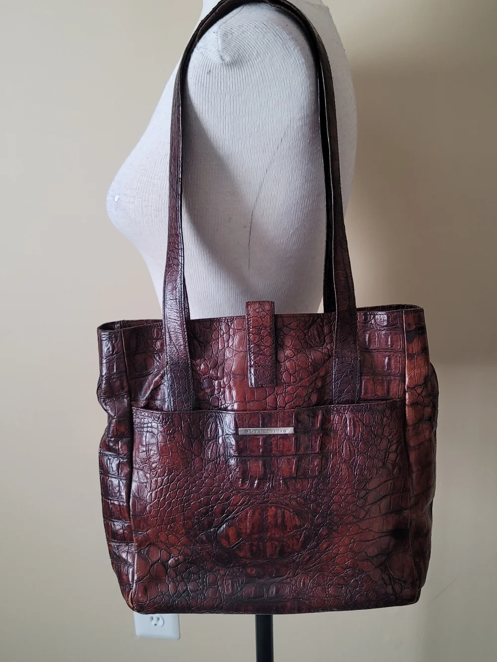 Vintage Joan & David Brown Crocodile-Embossed Leather Tote